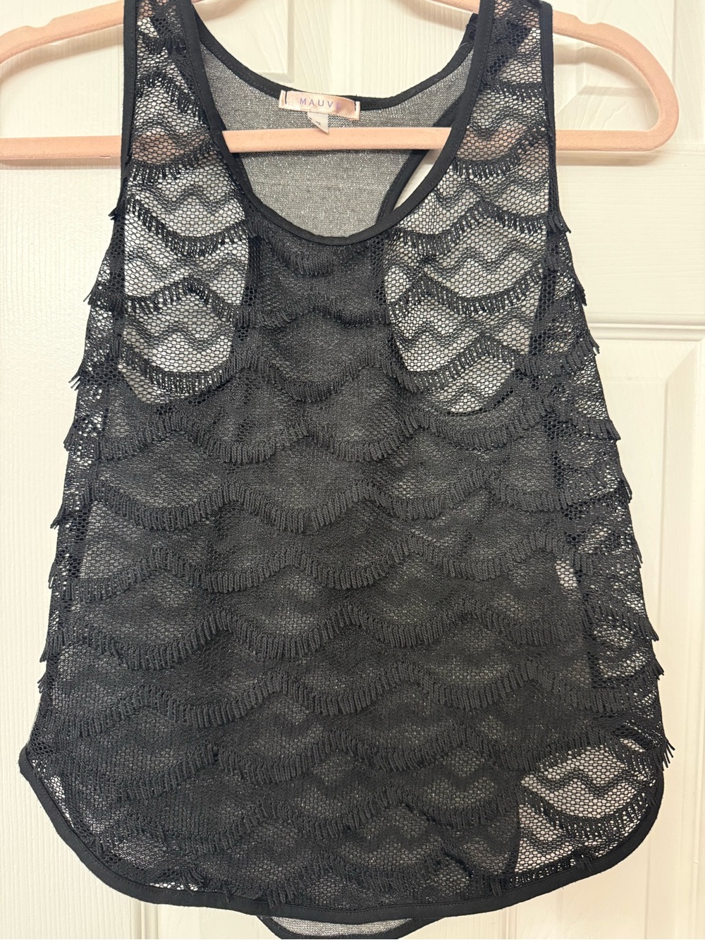 Anthropologie Mauve Black lac Scalloped Tank